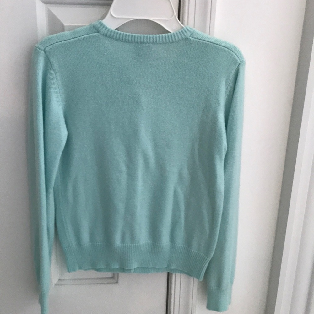 Girls aqua botton down sweater. - Picture 2 of 3